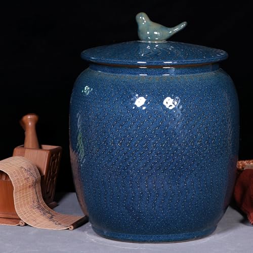 Haushalts-Reisbehälter Mit Deckel Großer Keramik-Reisbehälter Mit Deckel Aufbewahrungsbehälter Für Mehl Und Getreide Reis Aufbewahrungsbox Für Küche(Blue,20lb/10kg) von Hltdzer