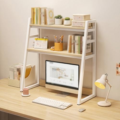 Hltdzer 2-stufiges Leiter-Lagerregal Platzsparender Schreibtischaufsatz aus Metall für Wohnheime, Schreibtisch-Bücherregal Schreibtischaufsatz für Das Home-Office, Wohnheim(Natural,55/21.7in) von Hltdzer
