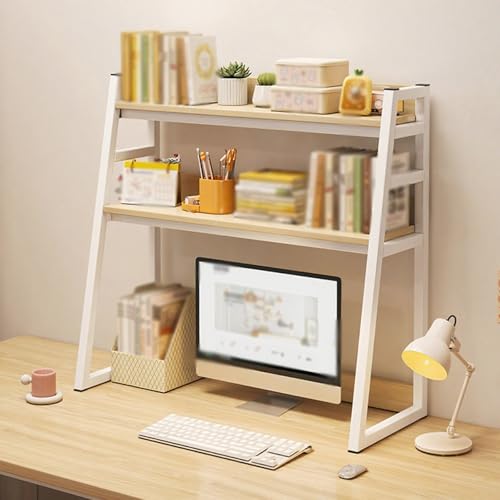 Hltdzer 2-stufiges Leiter-Lagerregal Platzsparender Schreibtischaufsatz aus Metall für Wohnheime, Schreibtisch-Bücherregal Schreibtischaufsatz für Das Home-Office, Wohnheim(Natural,75/29.5in) von Hltdzer