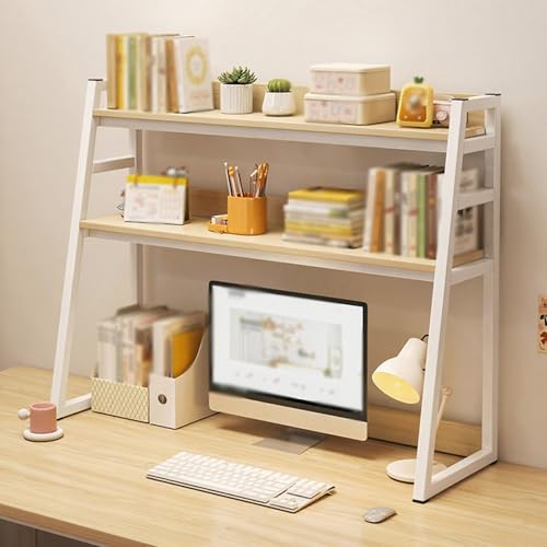 Hltdzer 2-stufiges Leiter-Lagerregal Platzsparender Schreibtischaufsatz aus Metall für Wohnheime, Schreibtisch-Bücherregal Schreibtischaufsatz für Das Home-Office, Wohnheim(Natural,95/37.4in) von Hltdzer