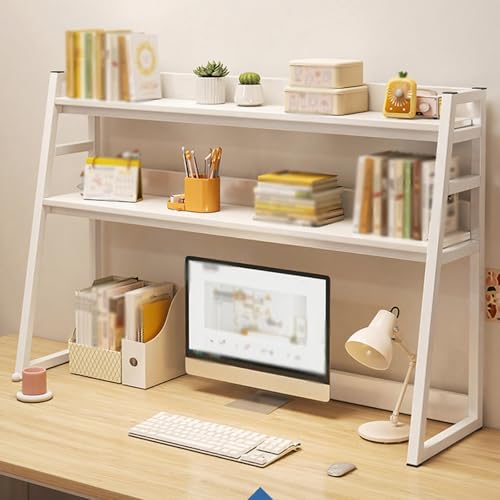 Hltdzer 2-stufiges Leiter-Lagerregal Platzsparender Schreibtischaufsatz aus Metall für Wohnheime, Schreibtisch-Bücherregal Schreibtischaufsatz für Das Home-Office, Wohnheim(White,115/45.3in) von Hltdzer