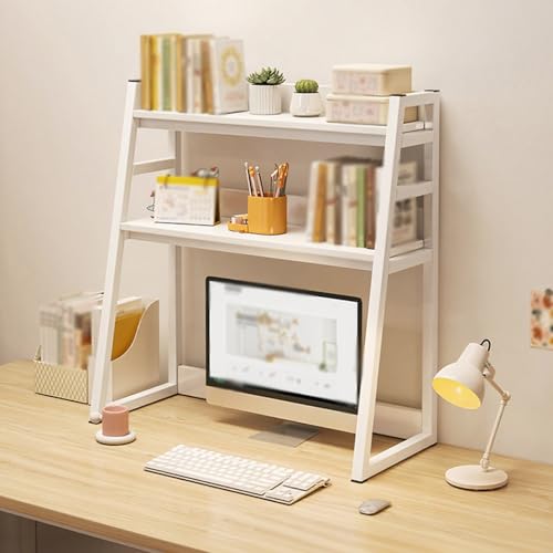 Hltdzer 2-stufiges Leiter-Lagerregal Platzsparender Schreibtischaufsatz aus Metall für Wohnheime, Schreibtisch-Bücherregal Schreibtischaufsatz für Das Home-Office, Wohnheim(White,55/21.7in) von Hltdzer