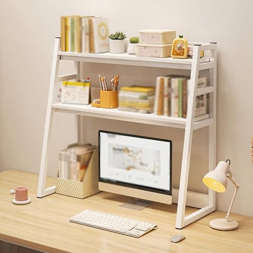 Hltdzer 2-stufiges Leiter-Lagerregal Platzsparender Schreibtischaufsatz aus Metall für Wohnheime, Schreibtisch-Bücherregal Schreibtischaufsatz für Das Home-Office, Wohnheim(White,75/29.5in) von Hltdzer