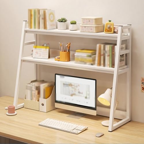 Hltdzer 2-stufiges Leiter-Lagerregal Platzsparender Schreibtischaufsatz aus Metall für Wohnheime, Schreibtisch-Bücherregal Schreibtischaufsatz für Das Home-Office, Wohnheim(White,95/37.4in) von Hltdzer