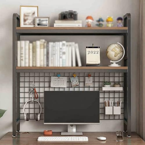 Hltdzer Schreibtisch-Bücherregal Computertisch Bücherregal Lagerregal Mehrzweck-Schreibtischaufsatz aus Metall Schreibtisch-Organizer für Wohnheime Regal für Zuhause(Black Double Layer,115/45.3in) von Hltdzer