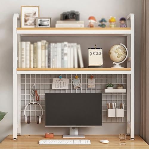 Hltdzer Schreibtisch-Bücherregal Computertisch Bücherregal Lagerregal Mehrzweck-Schreibtischaufsatz aus Metall Schreibtisch-Organizer für Wohnheime Regal für Zuhause(White Double Layer,115/45.3in) von Hltdzer