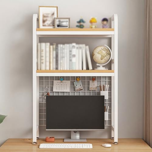 Hltdzer Schreibtisch-Bücherregal Computertisch Bücherregal Lagerregal Mehrzweck-Schreibtischaufsatz aus Metall Schreibtisch-Organizer für Wohnheime Regal für Zuhause(White Double Layer,55/21.7in) von Hltdzer