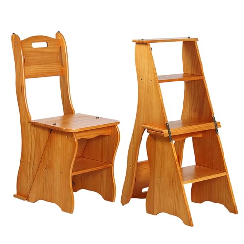 Hltdzer Tragbarer 2-in-1-Tritthocker mit 4 Stufen im Retro-Stil aus Massivholz, 4-stufiger Leiterhocker, multifunktionaler tragbarer Leiterhocker für Zuhause, Bibliothek, Büro(A) von Hltdzer