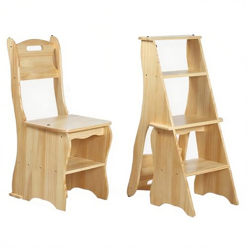 Hltdzer Tragbarer 2-in-1-Tritthocker mit 4 Stufen im Retro-Stil aus Massivholz, 4-stufiger Leiterhocker, multifunktionaler tragbarer Leiterhocker für Zuhause, Bibliothek, Büro(B) von Hltdzer