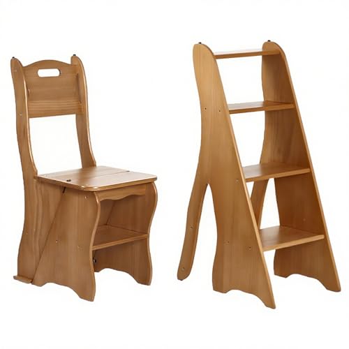 Hltdzer Tragbarer 2-in-1-Tritthocker mit 4 Stufen im Retro-Stil aus Massivholz, 4-stufiger Leiterhocker, multifunktionaler tragbarer Leiterhocker für Zuhause, Bibliothek, Büro(D) von Hltdzer