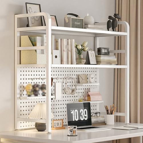 Mehrzweck Bücherregal Storage Rack Freestanding Schreibtisch Hutch for College Dorm Space-Saving Display Shelf for Computer Desktop Organizer Rack for Home Office Dorm(White double layer,55/21.7in) von Hltdzer