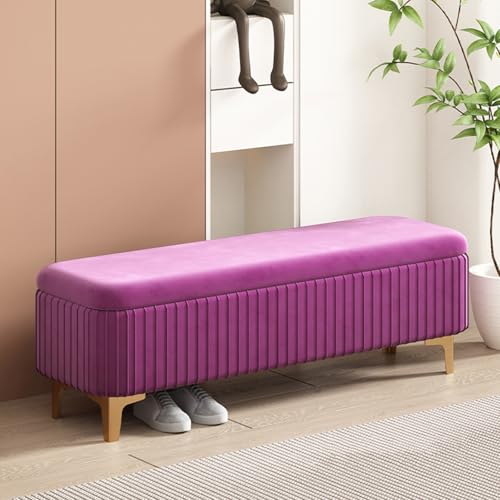 Modern Long Extra Upholstered Storage Bench With Gold Legs Large Storage Space Entryway Bench With Safety Hinge Metal Legs Storage Bench Foot Stool For Hallway,Entryway(F,80*40CM/31.5*15.7*15.7IN) von Hltdzer