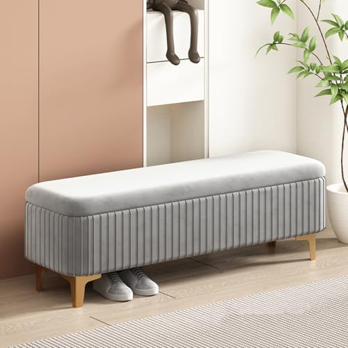 Moderne lange Extra Upholstered Storage Bench mit Gold Legs Large Storage Raum Entryway Bench mit Sicherheit Hinge Metall Beine Lagerung Bench Fuß Stuhl für Hallway,Einstieg(D,80*40*40CM/31.5*15.7 von Hltdzer