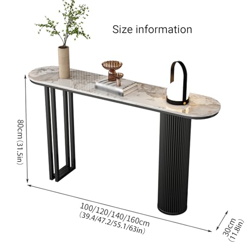 Moderner Schmaler Konsole Eingangs Akzent Tisch mit Geometrischer Basis Industrieller Steinplatte und Metall Rechteckrahmen Sofa Tisch Hinter Dem Sofa für Wohnzimmer(B,160*30*80CM/63*11.8*31.5IN) von Hltdzer
