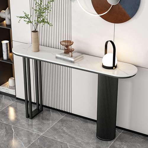 Moderner Schmaler Konsole Eingangs Akzent Tisch mit Geometrischer Basis Industrieller Steinplatte und Metall Rechteckrahmen Sofa Tisch Hinter Dem Sofa für Wohnzimmer(G,160*30*80CM/63*11.8*31.5IN) von Hltdzer