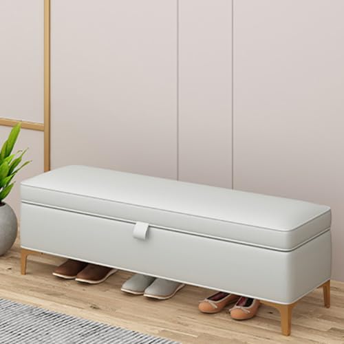 Ottomane-Bank aus Pu-Leder Schuhaufbewahrungsbank für Den Eingangsbereich mit Gepolstertem Sitz Ottomane-Bank mit Stauraum aus Kunstleder für Schlafzimmer Wohnzimmer(Light gray,100*40*40cm/39.4*15.7*1 von Hltdzer