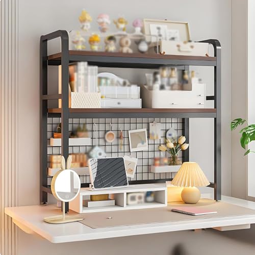 Schreibtisch Hutch Dorm With Grid Panel And Adjustable Shelf Multipurpose Storage Display Regal Bücherregal Storage Rack Pegboard Bookcase For Home Dorm Office Living Room(Black double layer,55/21.7in Schreibtisch Hutch Dorm With Grid Panel And Adjustable Shelf Multipurpose Storage Display Regal Bücherregal Storage Rack Pegboard Bookcase For Home Dorm Office Living Room(Black double layer,55/21.7in von Hltdzer