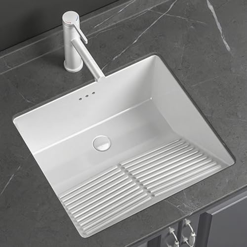 Waschbecken Badezimmer Eingebautes Keramikwaschbecken Outdoor Garten Mit Abtropffläche Und Abflussrohr Für Badezimmer, Waschküchen, Balkone(50 * 46 * 22CM/19.7 * 18.1 * 8.7IN) von Hltdzer
