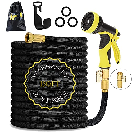 Flexibler Gartenschlauch 45m 150ft HmiL-U Stärkster Doppel-Latex-Schlauch Magischer Wasserschlauch Dehnbar mit 9 Multifunktionsdüse + Bonus-Adapter (Eingefahrene Länge 50ft) 【2 Jahre Garantie 】(150ft) von HmiL-U