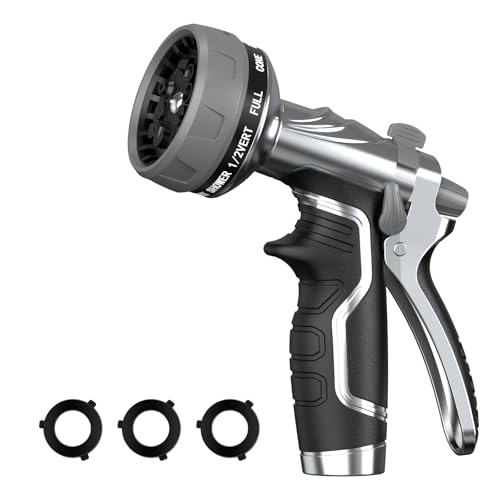 Gartenschlauchdüse, robuste Metall-Wasserschlauchdüse mit 8 einstellbaren Sprühmustern, Hochdruck-Handsprüher mit Durchflusskontrolle für Gartenbewässerung, Auto- und Haustierwäsche von HmiL-U