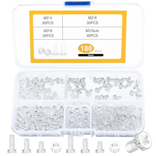 180 STK M3 Schrauben Set, Acryl Transparent Zylinderschrauben Muttern Set, Flachkopfschrauben und Muttern Kit, Phillips Gewindeschrauben Set, Maschinenschrauben Sortiment Set, Kreuzschlitzschrauben von Hmkesoteric