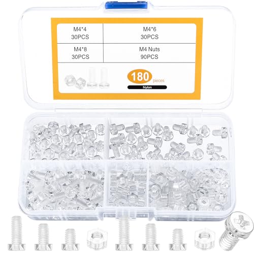 180 STK M4 Schrauben Set, Acryl Transparent Zylinderschrauben Muttern Set, Flachkopfschrauben und Muttern Kit, Phillips Gewindeschrauben Set, Maschinenschrauben Sortiment Set, Kreuzschlitzschrauben von Hmkesoteric