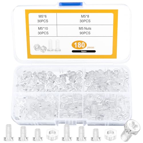 180 STK M5 Schrauben Set, Acryl Transparent Zylinderschrauben Muttern Set, Flachkopfschrauben und Muttern Kit, Phillips Gewindeschrauben Set, Maschinenschrauben Sortiment Set, Kreuzschlitzschrauben von Hmkesoteric