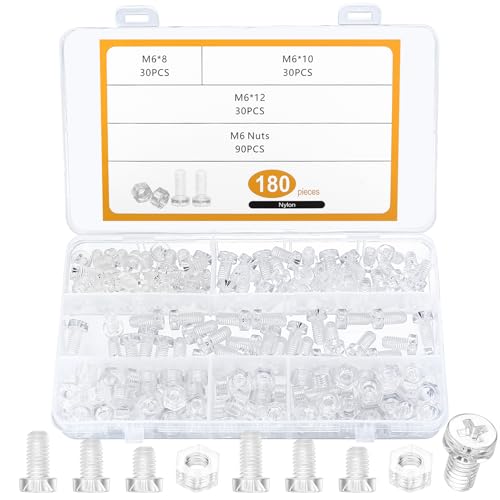 180 STK M6 Schrauben Set, Acryl Transparent Zylinderschrauben Muttern Set, Flachkopfschrauben und Muttern Kit, Phillips Gewindeschrauben Set, Maschinenschrauben Sortiment Set, Kreuzschlitzschrauben von Hmkesoteric