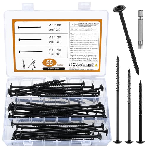 55 STK Holzschrauben mit Torx-Antrieb, Torx Schrauben Set, Terrassenschrauben, Holzbauschrauben, Spanplattenschrauben, Universalschrauben, Selbstschneidende Tellerkopfschrauben, Terrassen Schrauben von Hmkesoteric