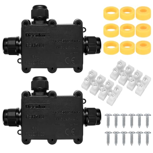Abzweigdose Wasserdichte IP68, 2 STK Verteilerdose Außen Wasserdichte Abzweigdose, 3 Wege Klemmdose Verbindungsdose, Kabelverbinder für Garten Aussen Erdkabel Ø 5mm -15mm, Schwarz von Hmkesoteric