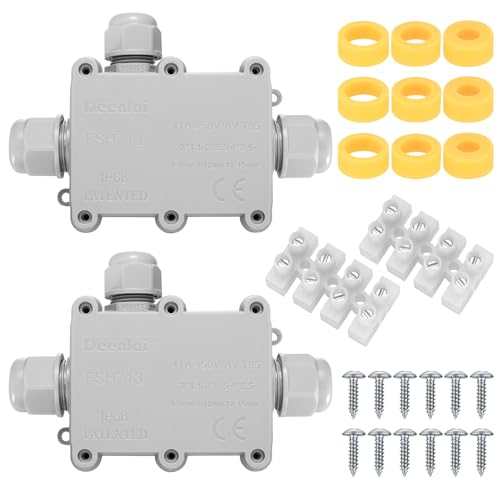 Abzweigdose Wasserdichte IP68, 2 STK Verteilerdose Außen Wasserdichte Abzweigdose, 3 Wege Klemmdose Verbindungsdose, Kabelverbinder für Garten Aussen Erdkabel Ø 5mm -15mm, Grau Weiß von Hmkesoteric