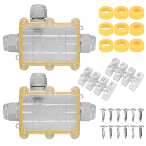 Abzweigdose Wasserdichte IP68, 2 STK Verteilerdose Außen Wasserdichte Abzweigdose, Klemmdose Verbindungsdose, Kabelverbinder für Garten Aussen Erdkabel Ø 5mm -15mm (3 Wege transparent) von Hmkesoteric
