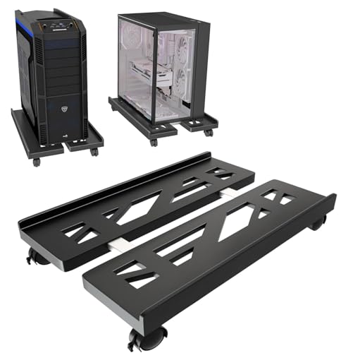 Hmseng Computer-Tower-Ständer, verstellbarer mobiler CPU-Ständer mit 4 rollenden Lenkrollen, PC-Tower-Ständer, passend für die meisten PCs unter dem Schreibtisch, D-Schwarz von Hmseng