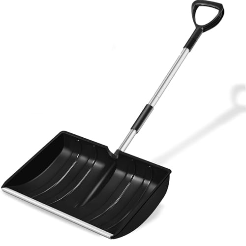 Hmseng Große Schneeschaufel, Superleicht Einstellbar Schneeräumer Schneeschieber,Aluminiumkante, Alu-Stiel mit D-Griff-Schwarz von Hmseng