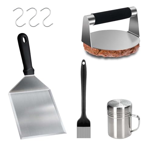 Hmseng Smash Burger Set,Edelstahl Burger Presse kit,Barbecue Burger aus Edelstahl Burger Smasher, Großer Grillspatel für Pattie,Grill Werkzeug Outdoor und Indoor Hmseng Smash Burger Set,Edelstahl Burger Presse kit,Barbecue Burger aus Edelstahl Burger Smasher, Großer Grillspatel für Pattie,Grill Werkzeug Outdoor und Indoor von Hmseng