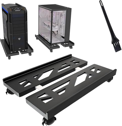 Hmseng Verstellbarer PC-Ständer für Boden, Computer-Tower-Ständer mit 4 rollenden Lenkrollen, mobiler CPU-Ständer für Boden, Teppich, Gaming, PC-Gehäuse, Dunkelschwarz von Hmseng