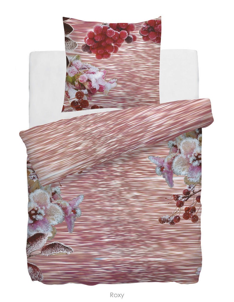 HNL Satin-Bettwäsche Digitaldruck Roxy rosa Blumen Beeren rot 135x200, 155x220 von HnL
