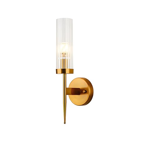Hnexsei Goldene Wandleuchte mit Glasschirm - E14 Wandleuchte mit Glamourösem Kristall-Design für Moderne Wohnräume (1 Licht) von Hnexsei