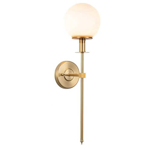 Hnexsei Moderne Wandleuchte in Gold mit Mattglas-Glaskugel, Elegante Festverdrahtete Wandleuchte für Schlafzimmer, Bettseite und Wohnzimmer (1-Leuchte) von Hnexsei