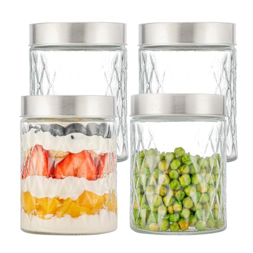 Hniuyun 4 Stück 473 ml breite Öffnung Glasbehälter mit Edelstahldeckel, luftdichte Frischhaltedosen für Hafer, Gewürze, Süßigkeiten, DIY Handwerk von Hniuyun