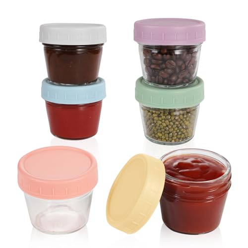 Hniuyun 6 Pack 100ml Glasdosen Glas Kleine Frischhaltedose mit Deckel Wiederverwendbare Soßenbehälter für Lunchbox Arbeitsreise von Hniuyun