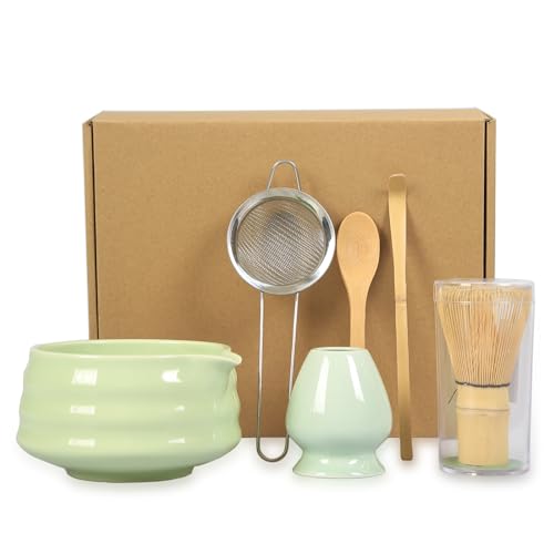 Hniuyun Matcha-Schneebesen-Set – handgefertigter Matcha-Schneebesen aus Bambus, Teelöffel, Matcha-Schaufel, Teesieb, Schneebesenhalter, Schüssel mit Ausgießer, Matcha-Zubehör – traditionelles von Hniuyun
