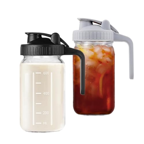 Hniuyun Milchkännchen, 900 ml, luftdichtes Glas, breite Öffnung, Einmachglas mit Ausgießdeckel, für Muttermilch, Eistee, kaltgebrühten Kaffee, Saft, Vorratsbehälter (schwarz und grau), 2 Stück von Hniuyun