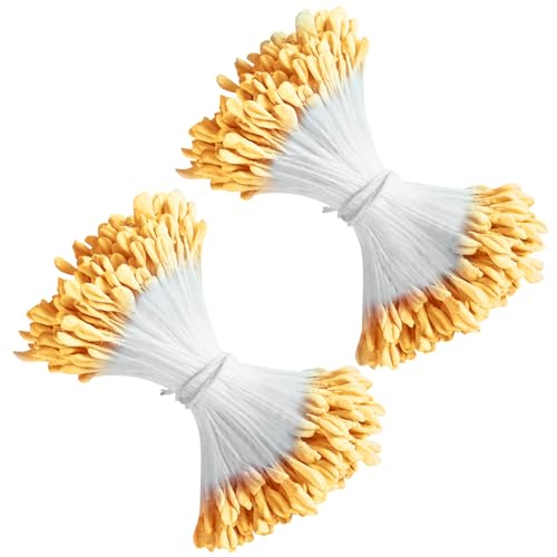 Hnjindong 700 Stück Pfeifenreiniger Blumen Staubblatt mit Zwei Perlen Köpfen 3mm, pfeifenreiniger zum basteln, Tulpe Blumenstrauß Pfeifenreiniger Zubehör für DIY Handwerksprojekt (Gelb) von Hnjindong
