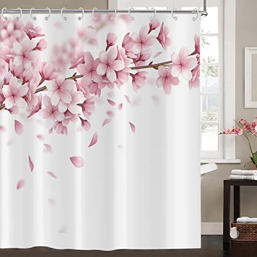 Duschvorhang Kirschblüten 120x200, Hnmdmyi Rosa Blumen Duschvorhänge Japanisch Asiatischer Stil Sakura Kunst Badewanne Vorhang Wasserdicht Polyester Stoff Waschbar Badevorhang für Badezimmer mit Haken von Hnmdmyi