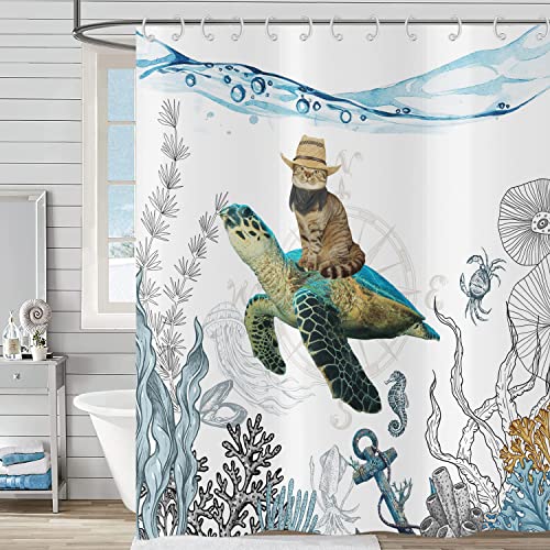 Duschvorhang Lustig 180x180, Hnmdmyi Niedliche Cowboy Katze Reitet Meeresschildkröte Badewanne Vorhang Ozean Unterwasserlandschaft Korallenriff Meerestier Kinder Wasserdicht Stoff Waschbar Badevorhang Duschvorhang Lustig 180x180, Hnmdmyi Niedliche Cowboy Katze Reitet Meeresschildkröte Badewanne Vorhang Ozean Unterwasserlandschaft Korallenriff Meerestier Kinder Wasserdicht Stoff Waschbar Badevorhang von Hnmdmyi