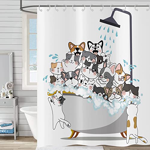 Duschvorhang Lustig 180x200, Hnmdmyi Cartoon Tier Katze und Hund Kinder Duschvorhänge Bunte Liebenswert Urkomisch Haustiere Badewanne Vorhang Wasserdicht Polyester Stoff Waschbar Badevorhang mit Haken Duschvorhang Lustig 180x200, Hnmdmyi Cartoon Tier Katze und Hund Kinder Duschvorhänge Bunte Liebenswert Urkomisch Haustiere Badewanne Vorhang Wasserdicht Polyester Stoff Waschbar Badevorhang mit Haken von Hnmdmyi