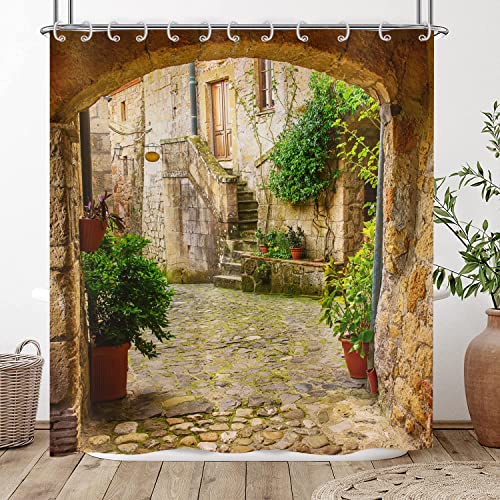 Hnmdmyi Duschvorhang 3D 180x240, Garten Pflanzen Landschaft Straße Allee Bild Duschvorhänge Italien Außenansicht Badewanne Vorhang Wasserdicht Polyester Stoff Waschbar Badevorhang mit Haken von Hnmdmyi