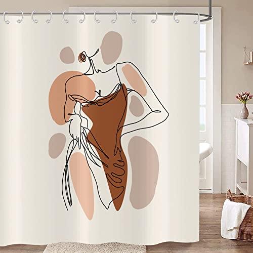Hnmdmyi Duschvorhang Abstrakte Frau 150x180, Boho Mid Century Moderne Minimalistische Linie Kunst Ästhetische Badewanne Vorhang Wasserdicht Stoff Waschbar Badevorhang für Badezimmer mit Haken von Hnmdmyi