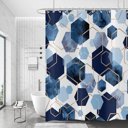 Hnmdmyi Duschvorhang Blau 180x200, Moderne Geometrische Sechseck Abstrakte Kunst Badewanne Vorhang Wasserdicht Polyester Stoff Waschbar Badevorhang für Badezimmer mit Haken Hnmdmyi Duschvorhang Blau 180x200, Moderne Geometrische Sechseck Abstrakte Kunst Badewanne Vorhang Wasserdicht Polyester Stoff Waschbar Badevorhang für Badezimmer mit Haken von Hnmdmyi